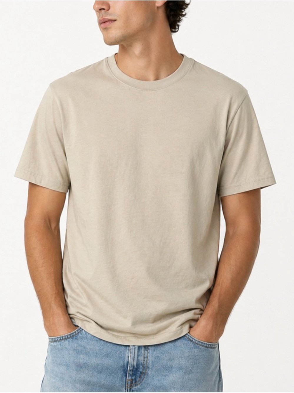 Talentless 100% Cotton Beige Crewneck T-Shirt Size S Minimalist Elevated Basic
